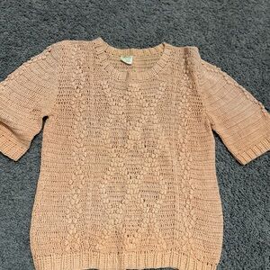 Flair Peach Hand Crafted Crochet Short Sleeve Sweater